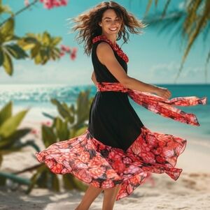 EUC Lana Lee Black & Coral Shades Party Dress